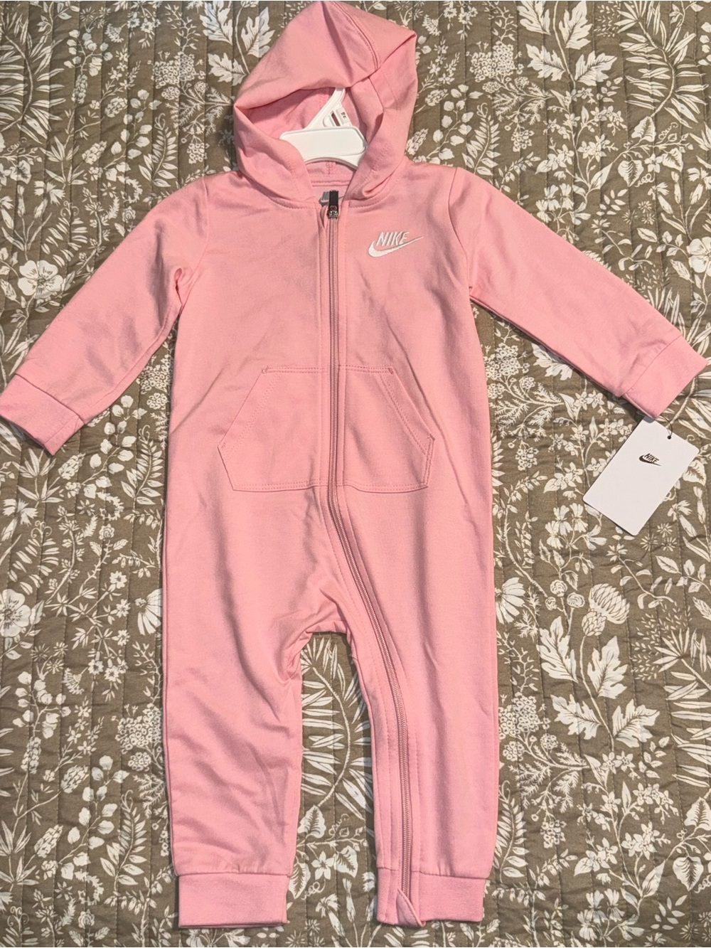 Nike Pink Hooded Zip-Front Baby One-Piece
